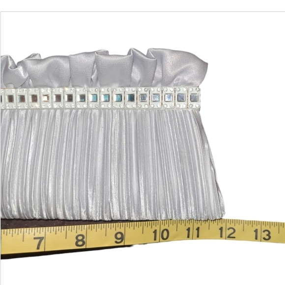 Silver Metallic Evening Clutch with Scrunched Pleated Fabric and Rhinestone Trim - Picture 7 of 10